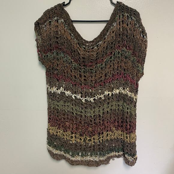 No Brand Boho Woven Braided Leather-Like Striped Top Size M/L - Picture 2 of 5